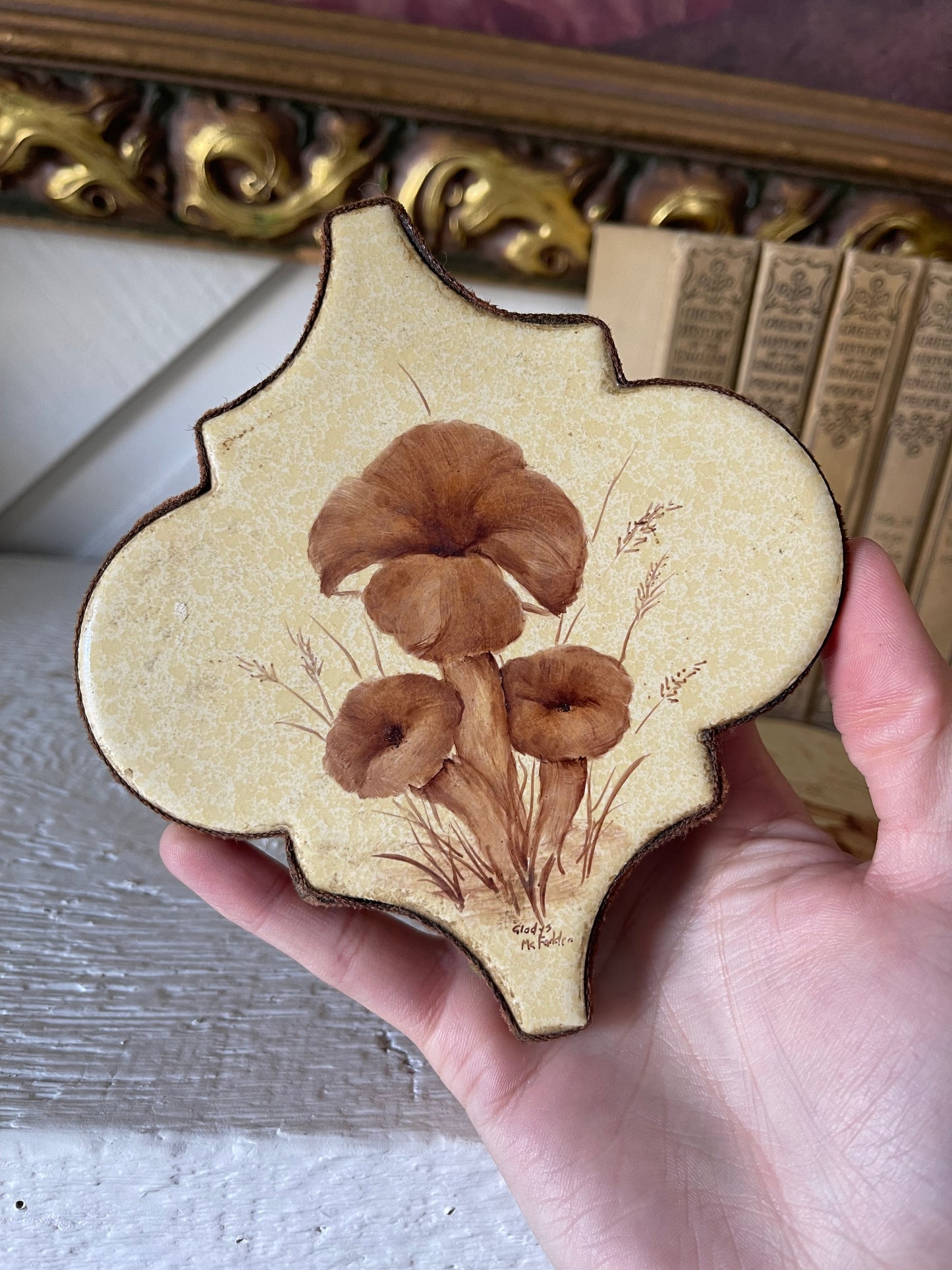 Vintage floral ceramic tile wall art