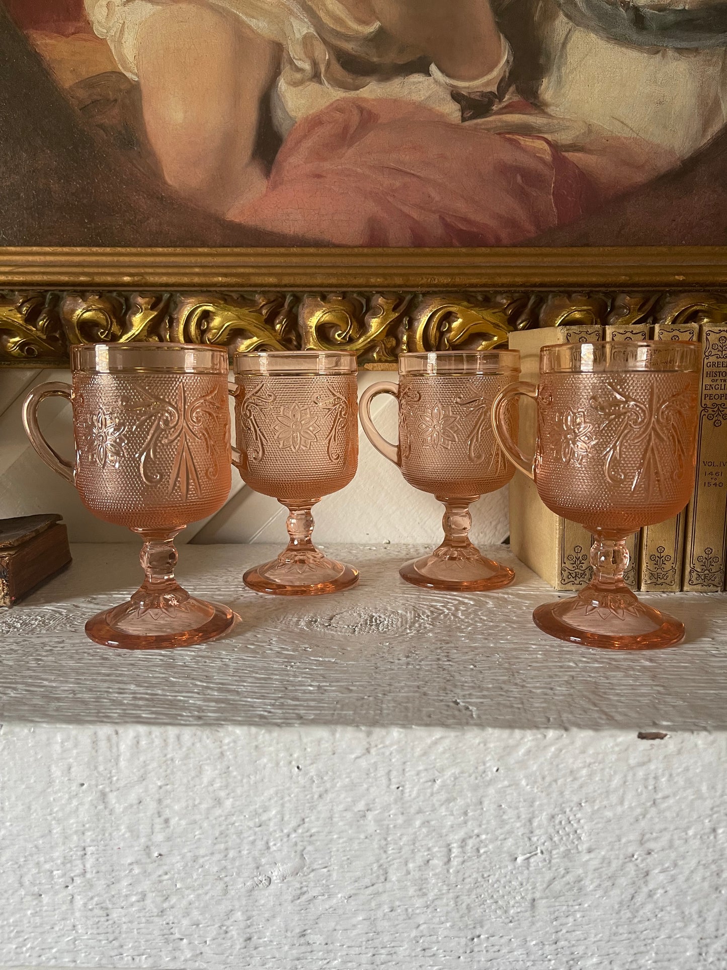 1970’s Tiara sandwich glass handled goblets Indiana glass