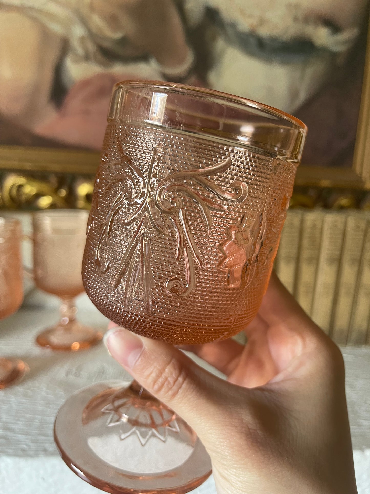 1970’s Tiara sandwich glass handled goblets Indiana glass