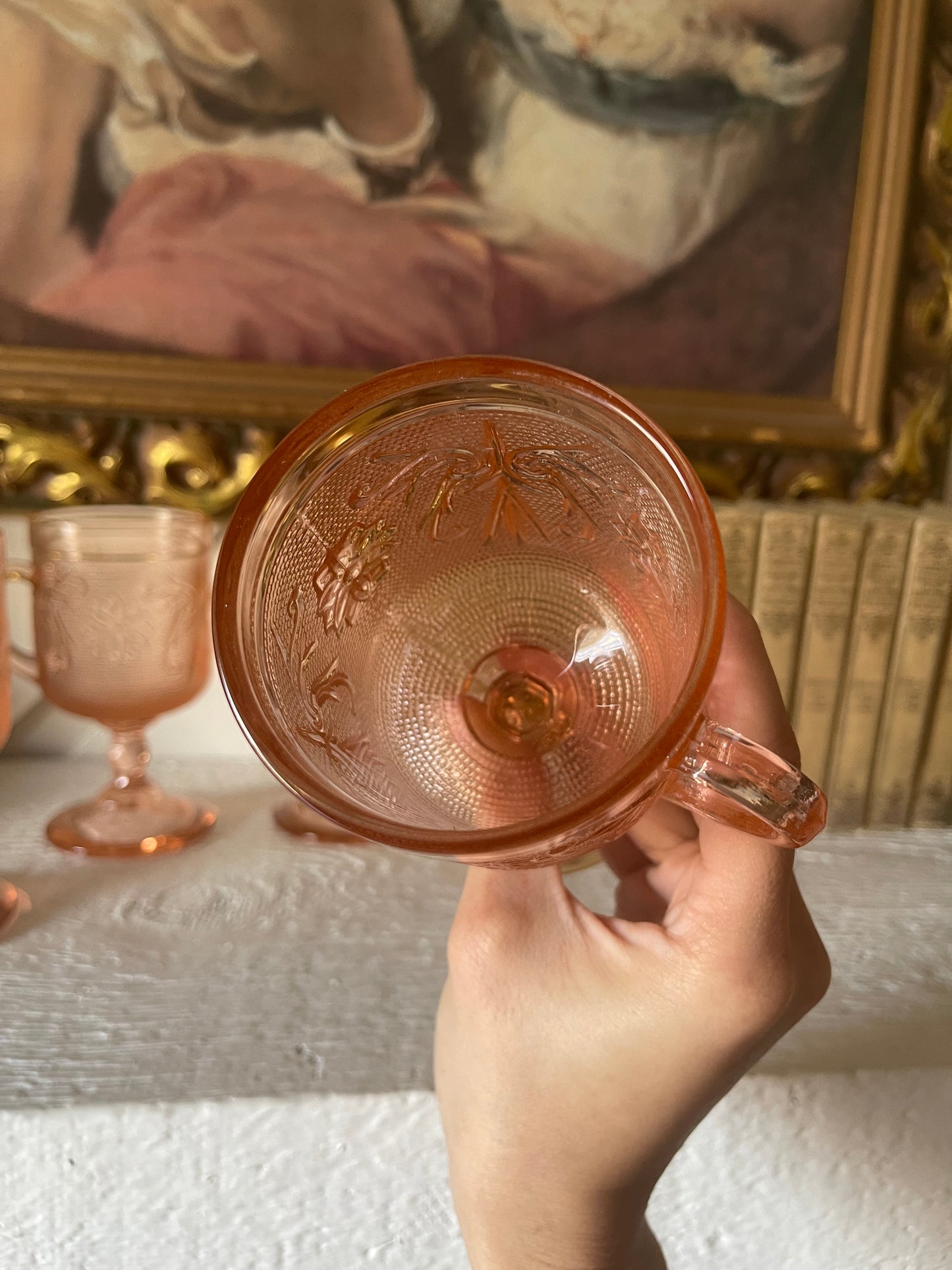 1970’s Tiara sandwich glass handled goblets Indiana glass