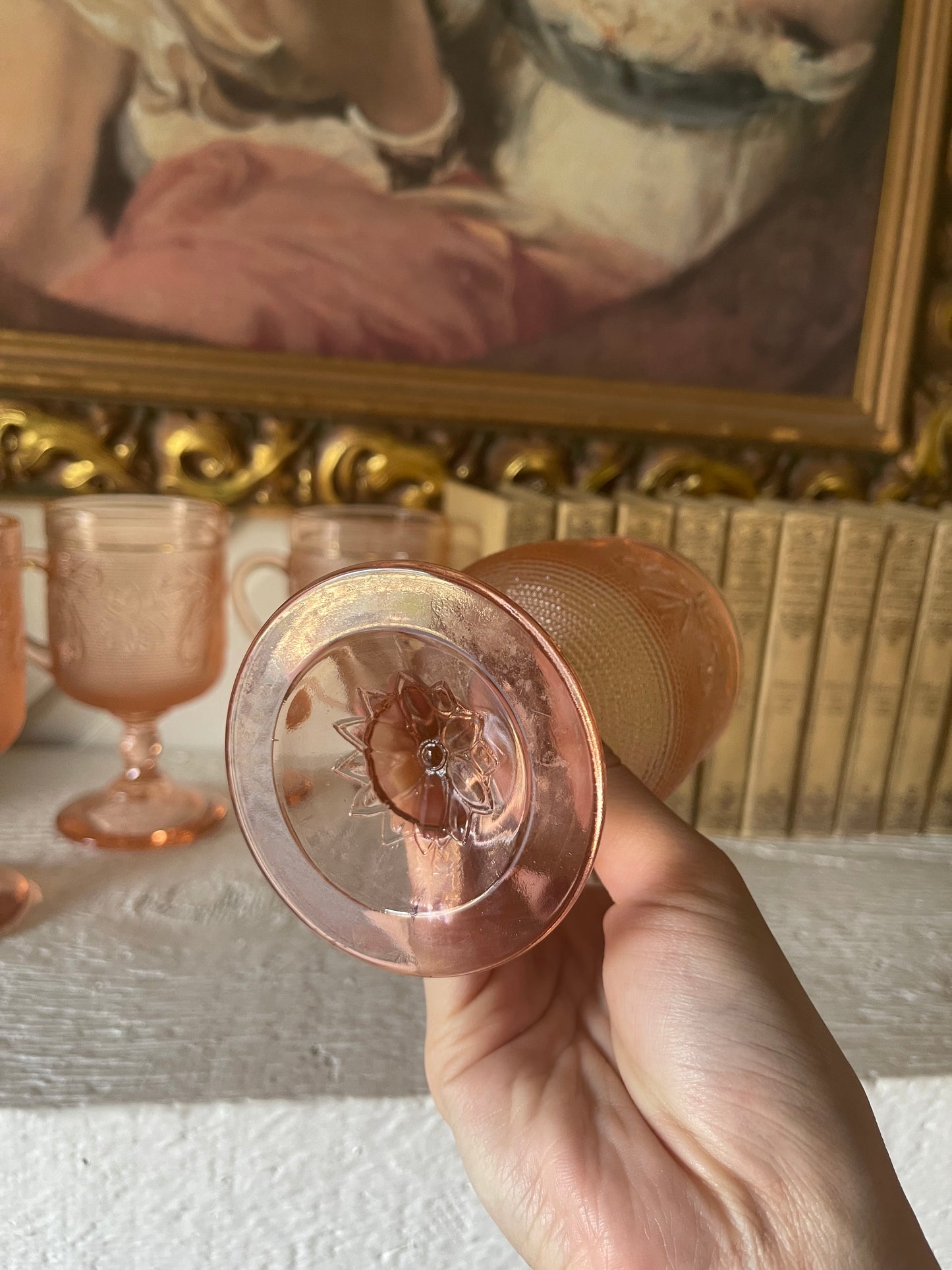 1970’s Tiara sandwich glass handled goblets Indiana glass