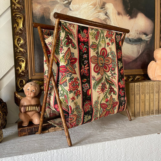 Vintage Knitting Bag with Wooden Stand