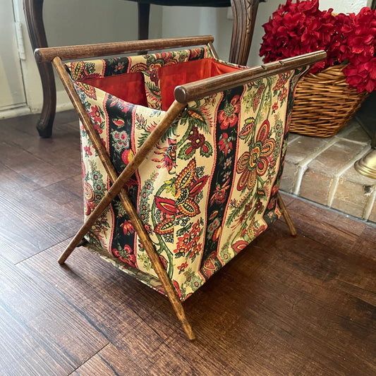 Vintage Knitting Bag with Wooden Stand