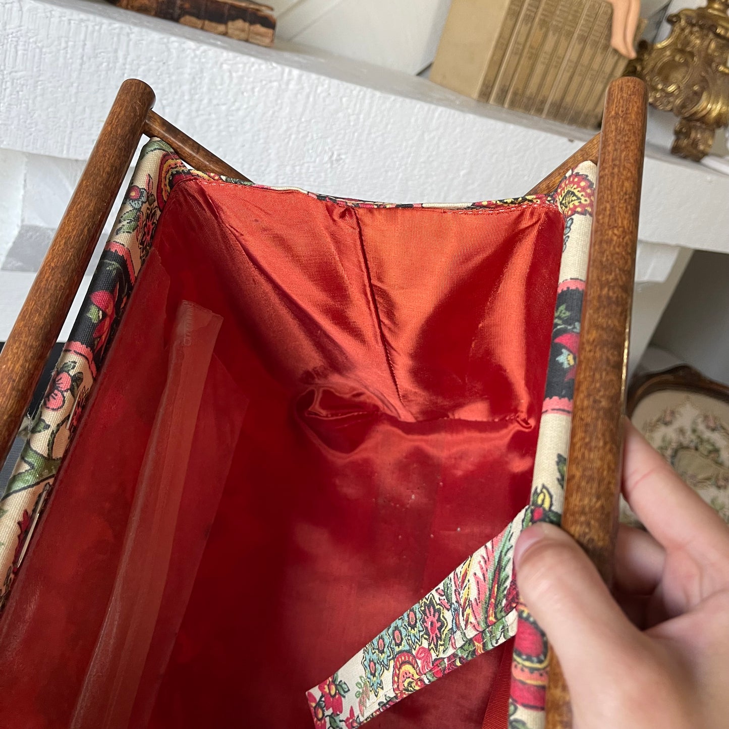 Vintage Knitting Bag with Wooden Stand