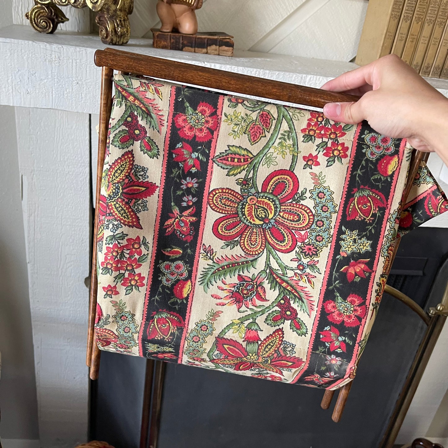 Vintage Knitting Bag with Wooden Stand