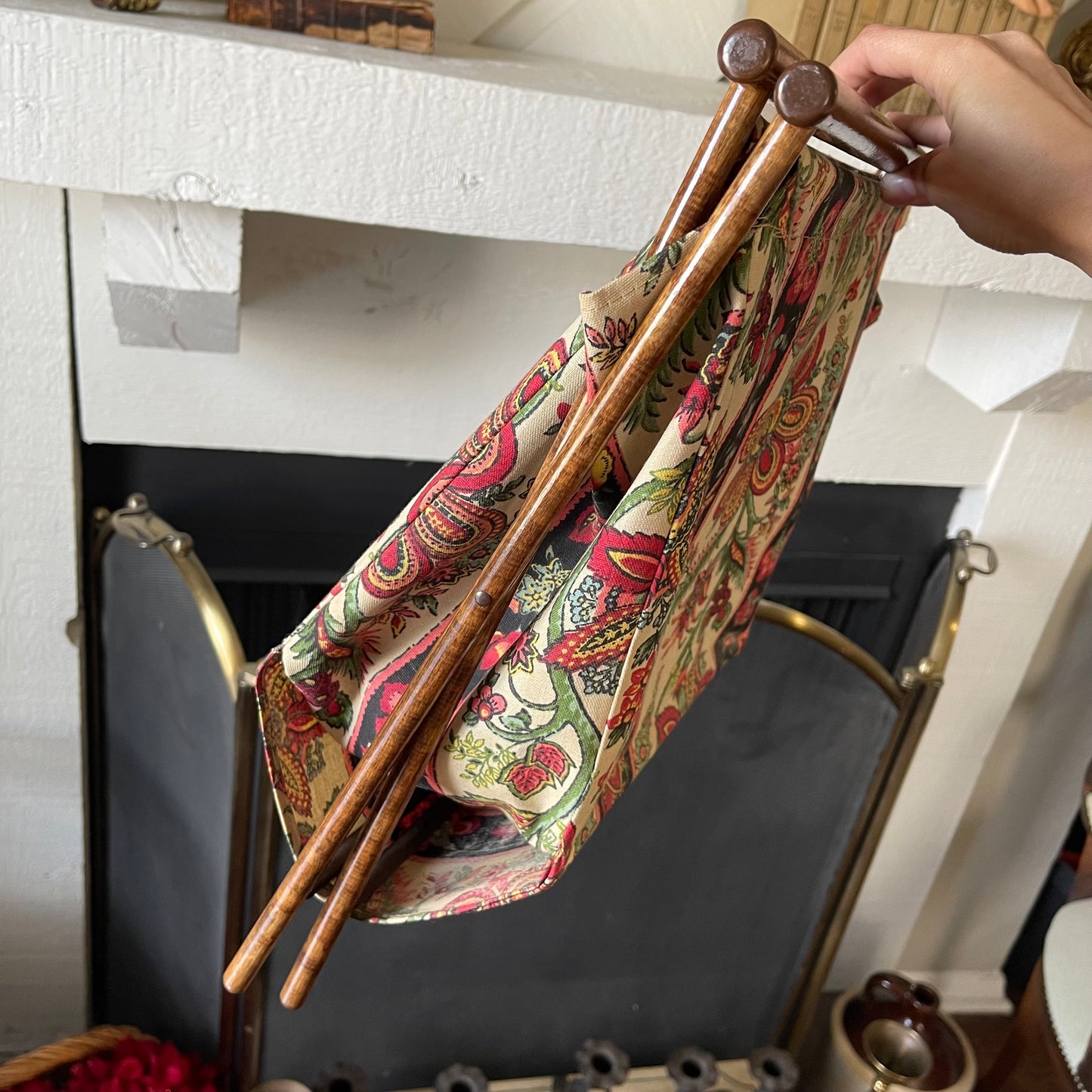 Vintage Knitting Bag with Wooden Stand