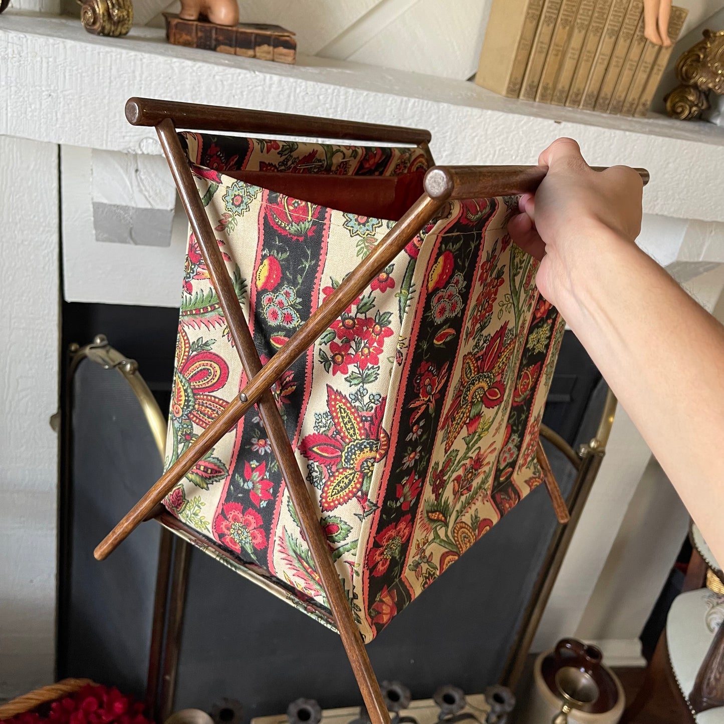 Vintage Knitting Bag with Wooden Stand
