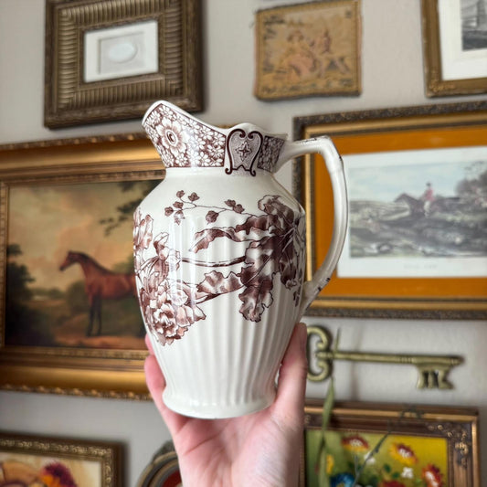 Vintage Two's Company Cream and Brown Floral Vase
