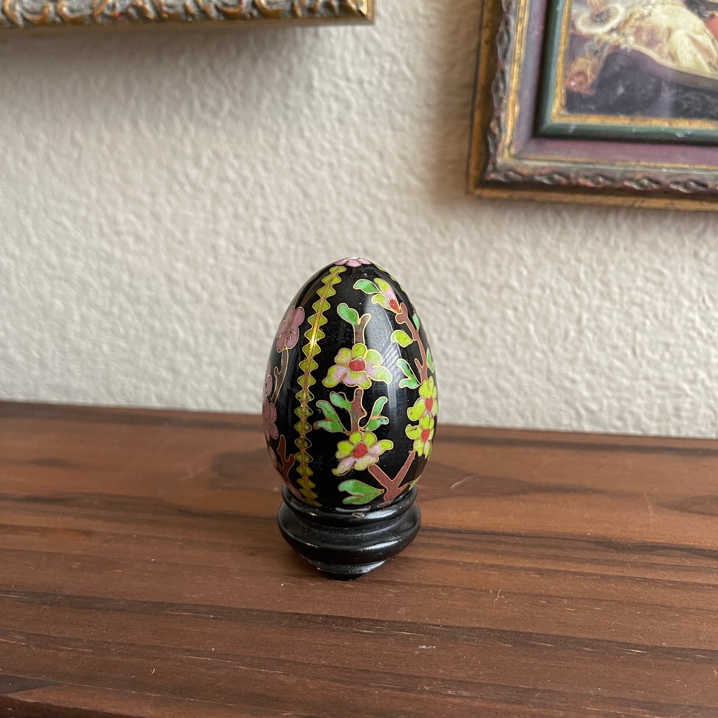 Vintage Cloisonné floral design Chinese ceramic egg