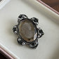 Vintage Style clear Black Intaglio Cameo Brooch Pin with Pendant Hardware Scalloped Setting