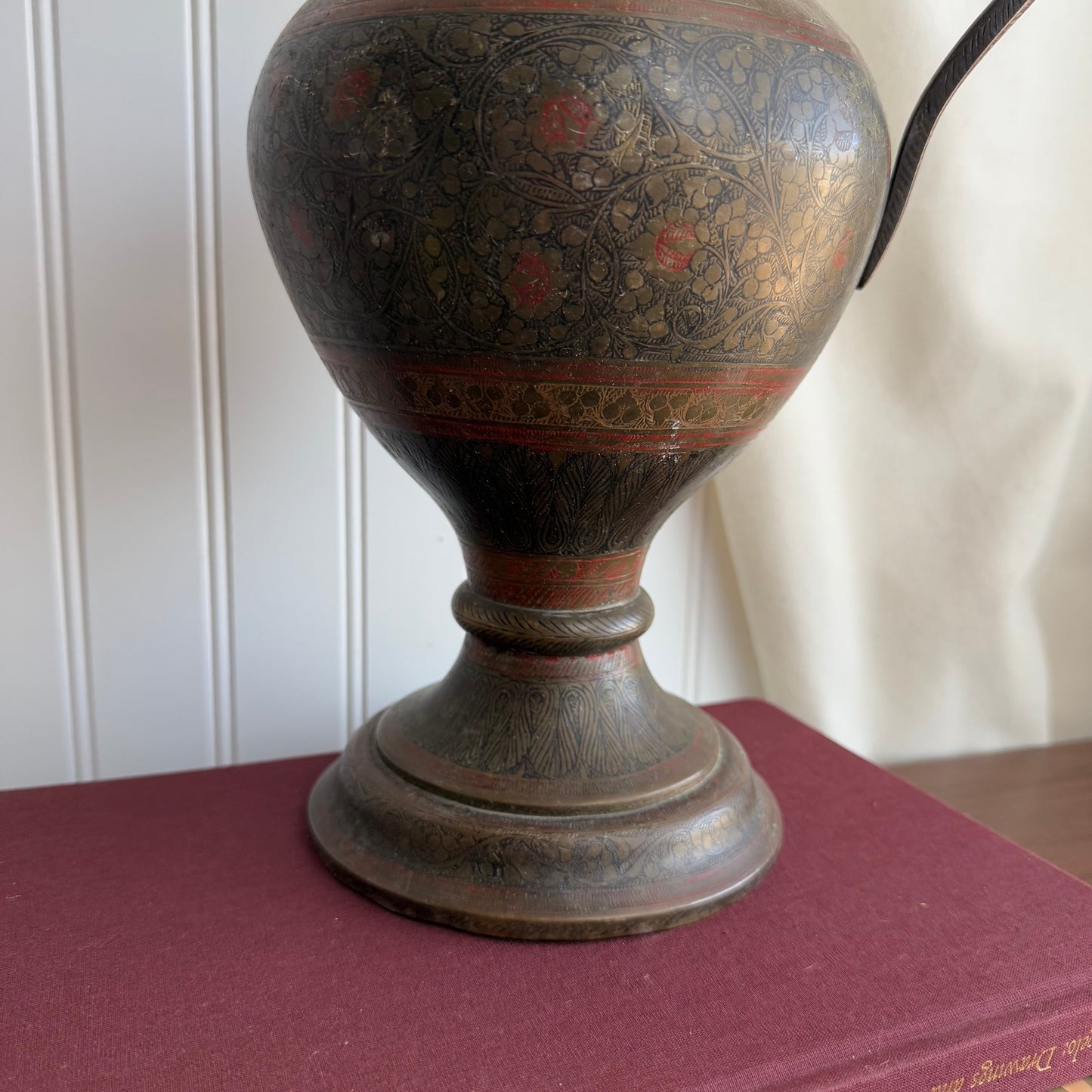 Vintage brass pitcher with etched details