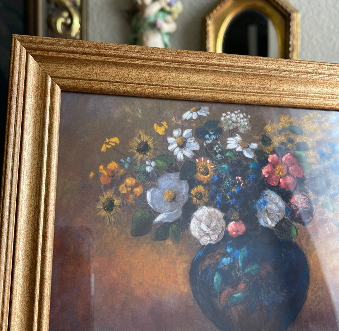 Vintage style Vase of Flowers art print framed gallery wall