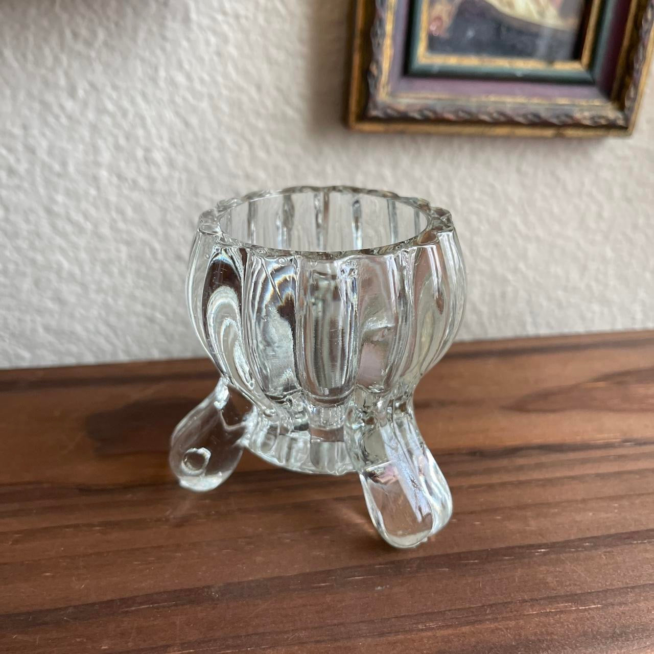 Vintage glass ribbed candle holder