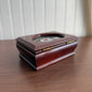 Vintage Mini Cherry Wood Jewelry Box with Stained Glass Top