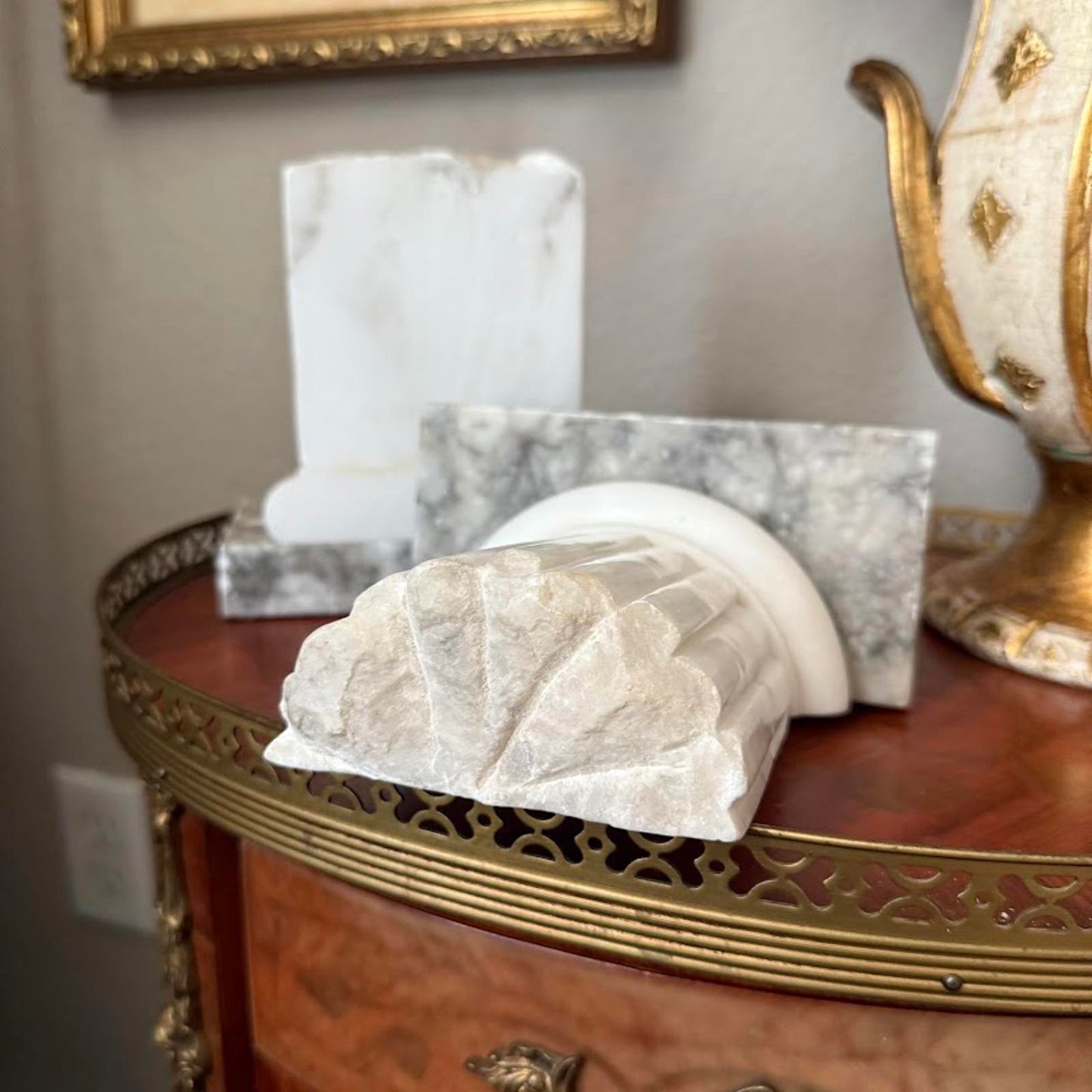 Vintage Carved Alabaster Italian Column Bookends