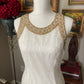 Laurence Kazar Vintage 80s White & Gold Beaded Dress