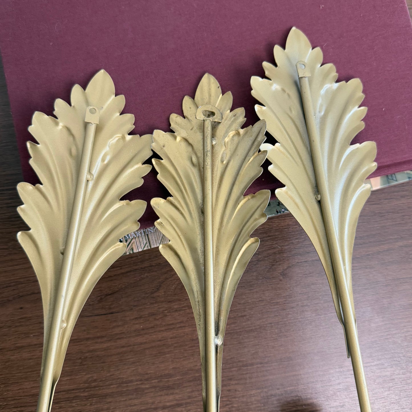 Vintage Brass Metal Candle Stick Sconce Leaf Design set