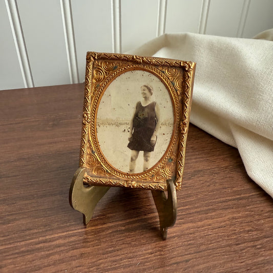 Vintage victorian leather embossed ambrotype Woman photograph