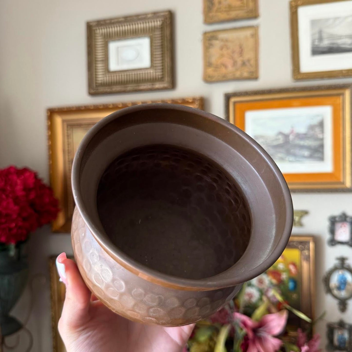 Hammered Copper Pot with Brass Feet