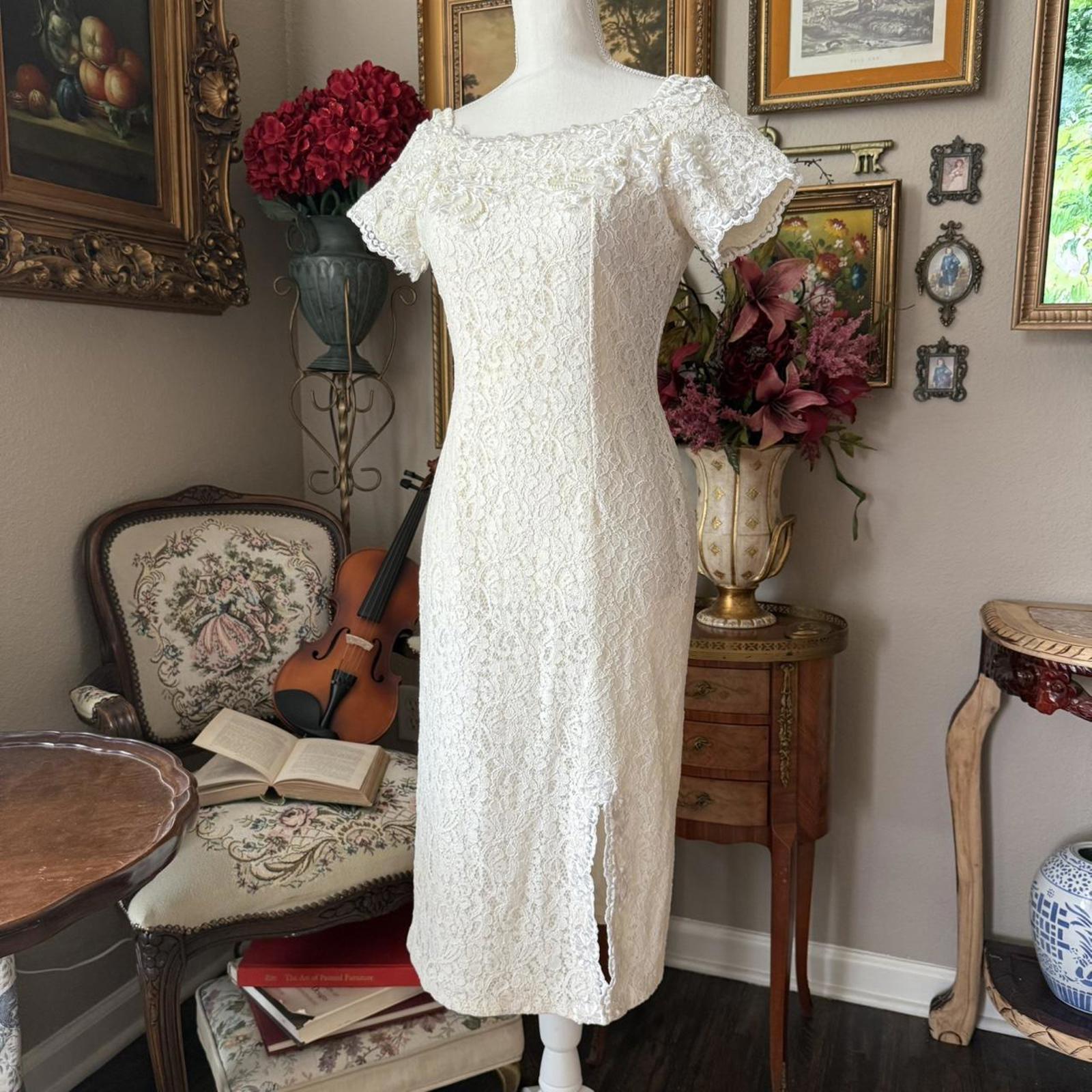 vintage style cream lace dress Vintage 1970s Cream Lace Maxi Dress