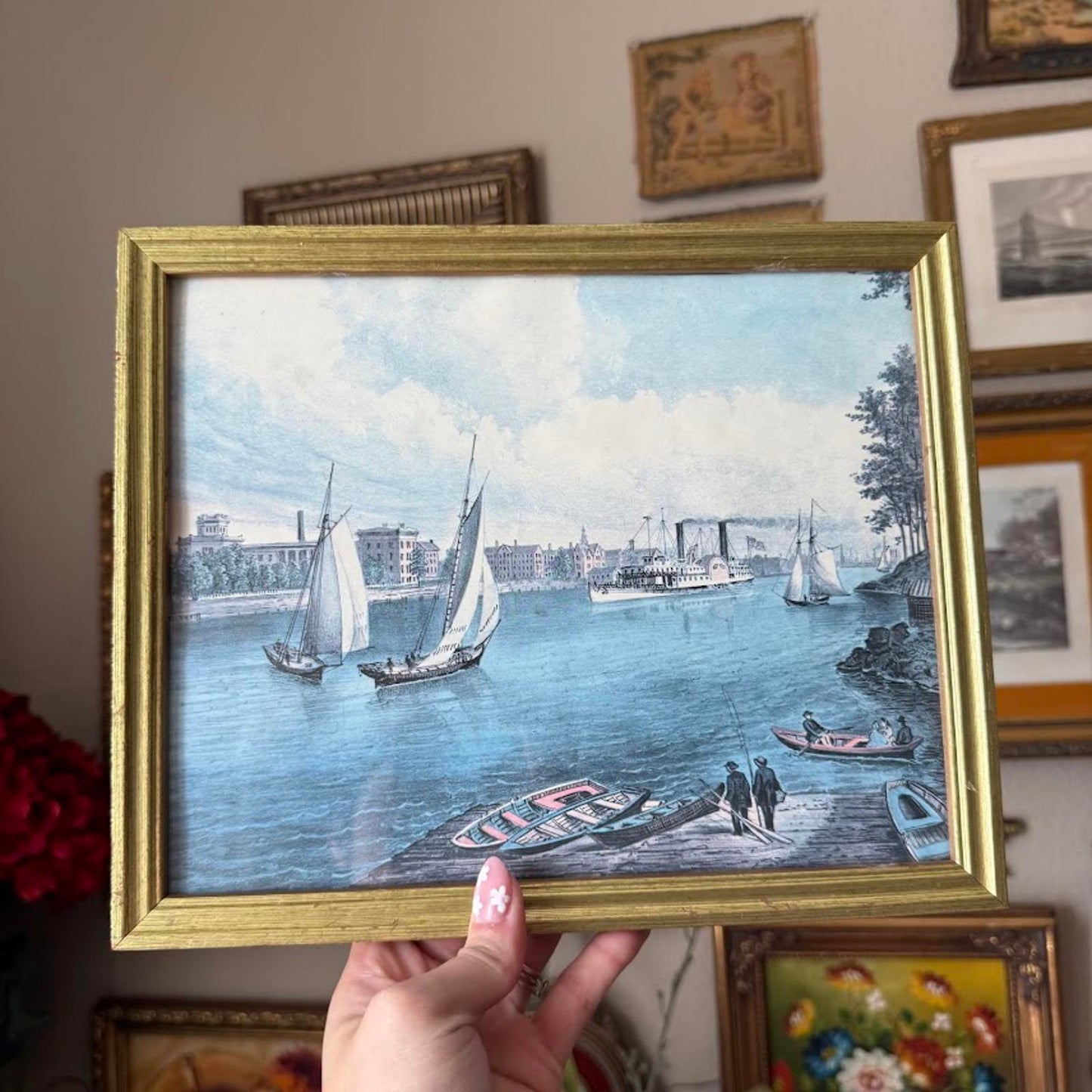 Ships in a Port Print in Gold Frame