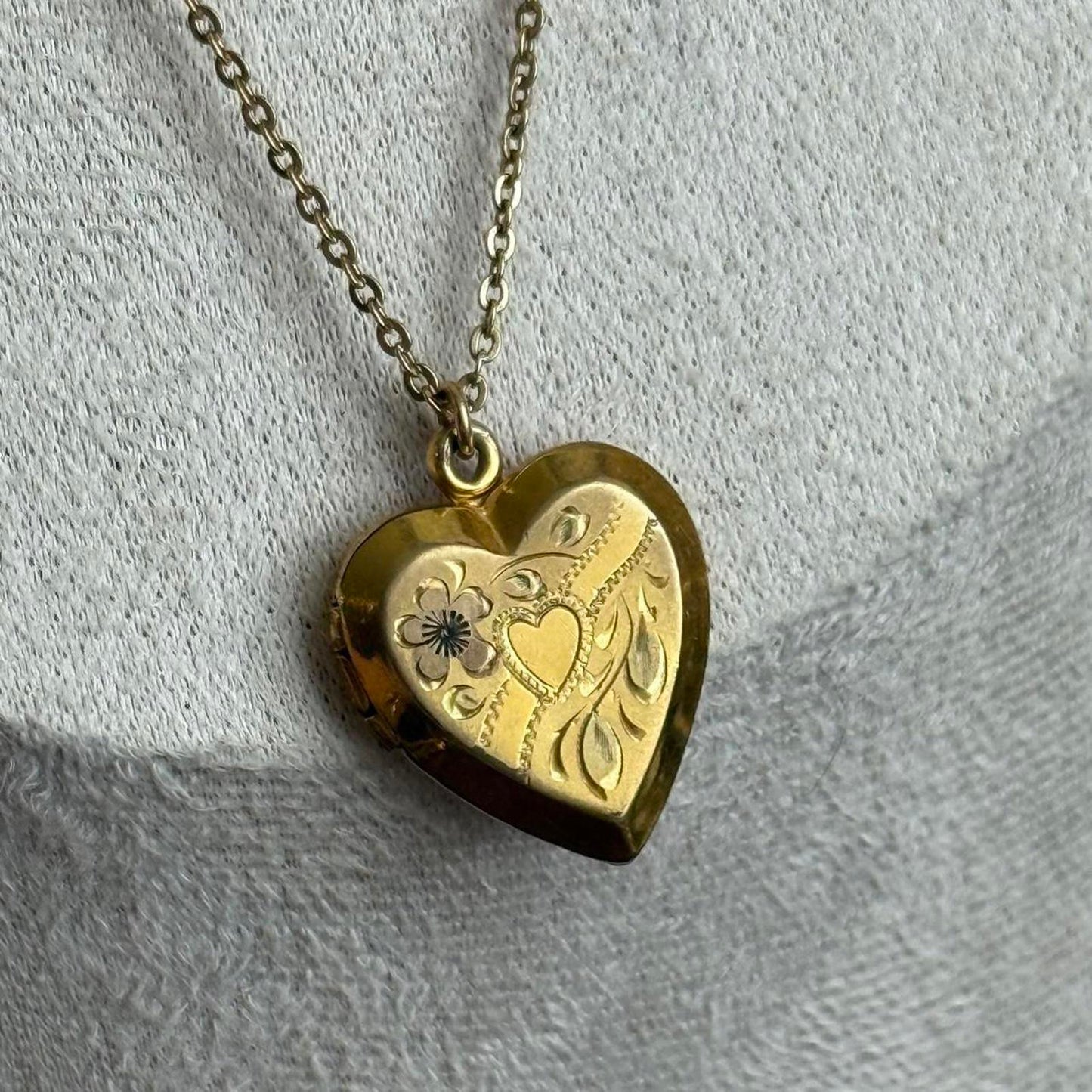Vintage Gold heart locket necklace with a touch of whimsy