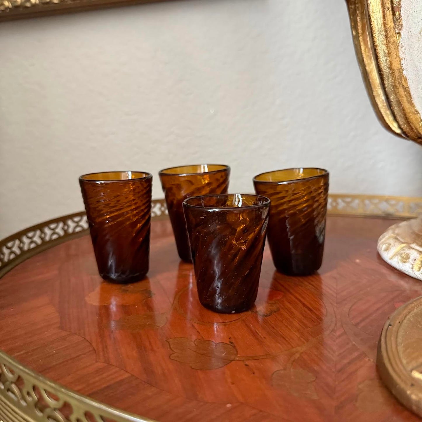 Vintage Hand-Blown Amber Shot Glasses