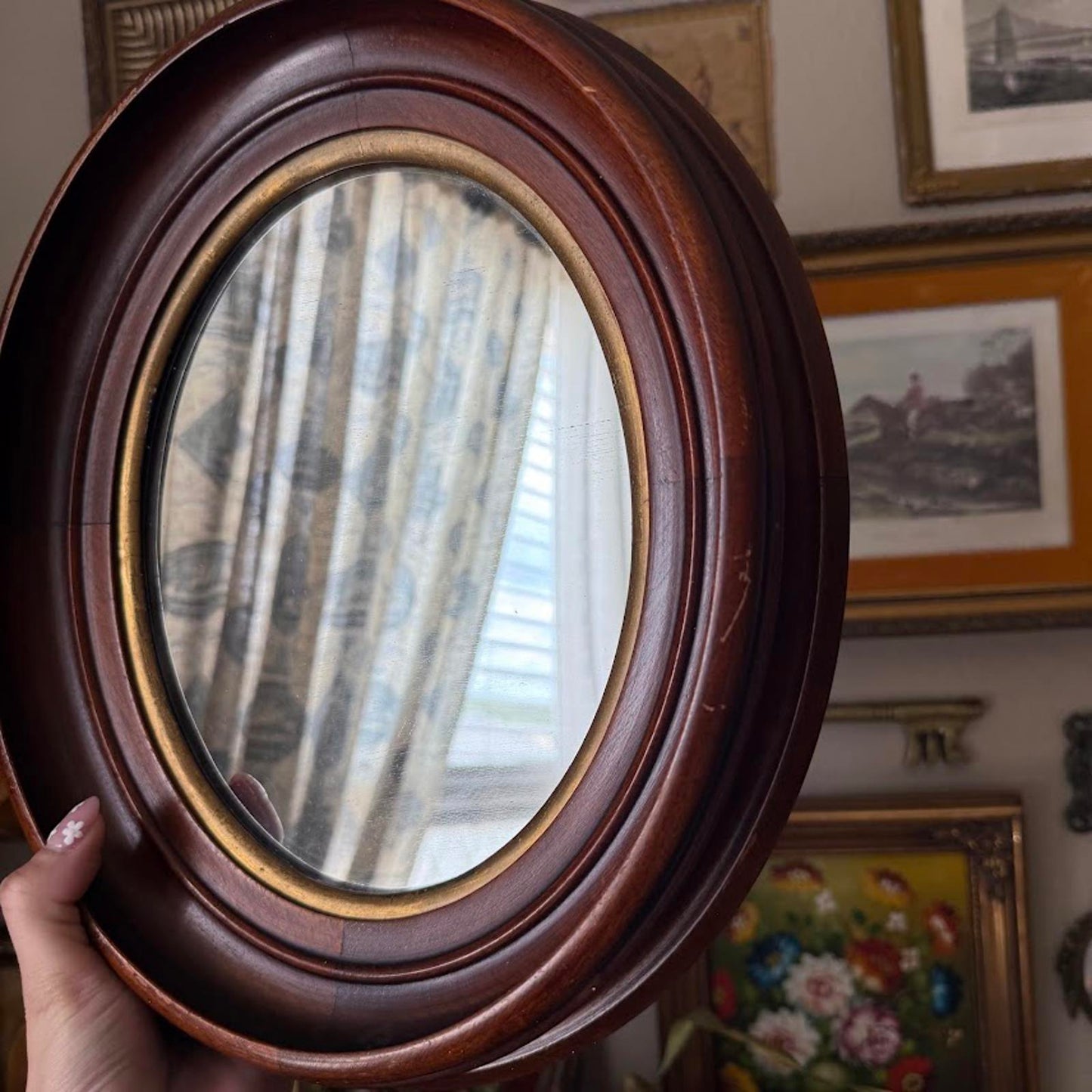 Vintage Wooden Oval Mirror