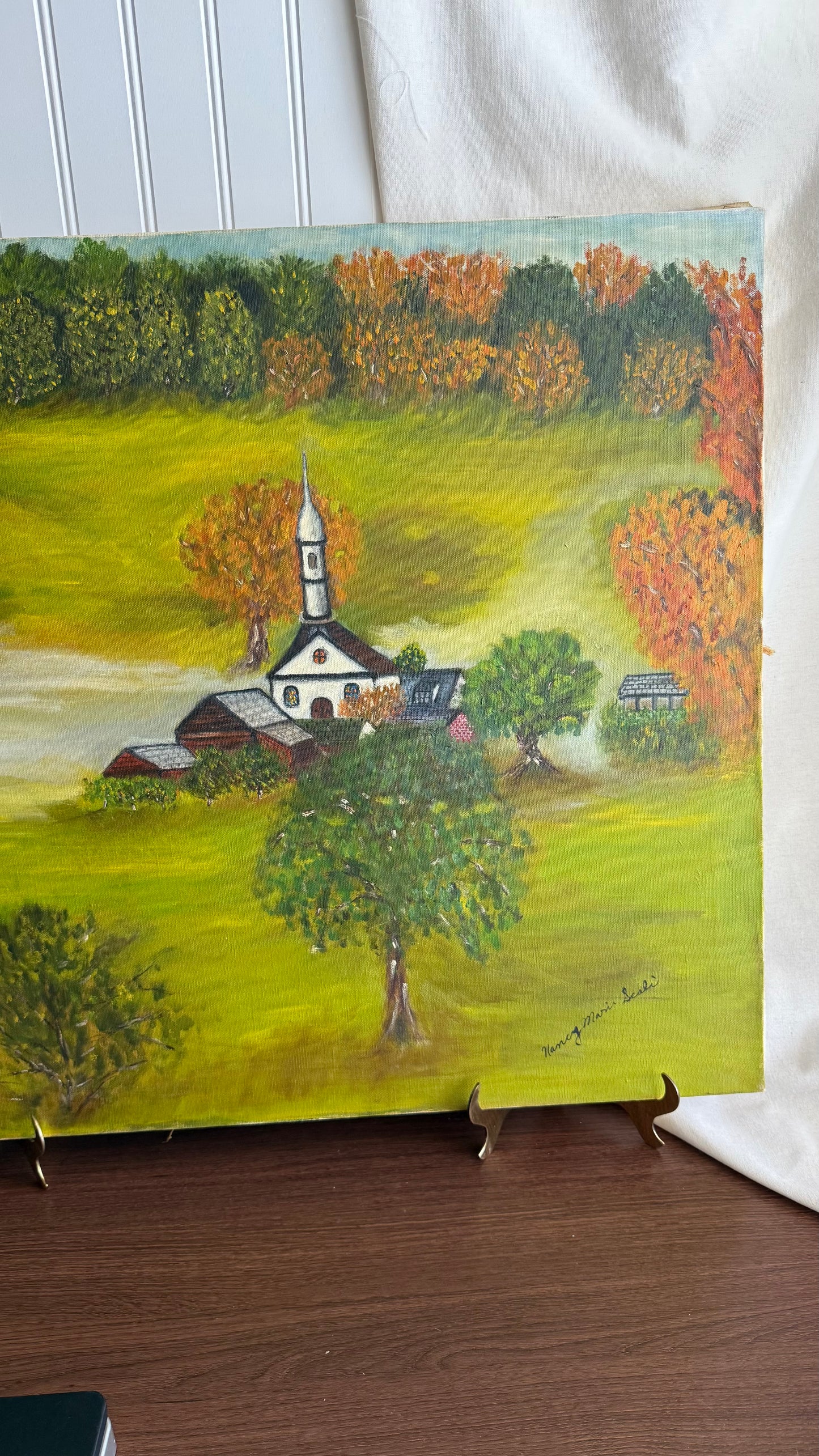 Landscape With Church Scenery Oil Painting Signed