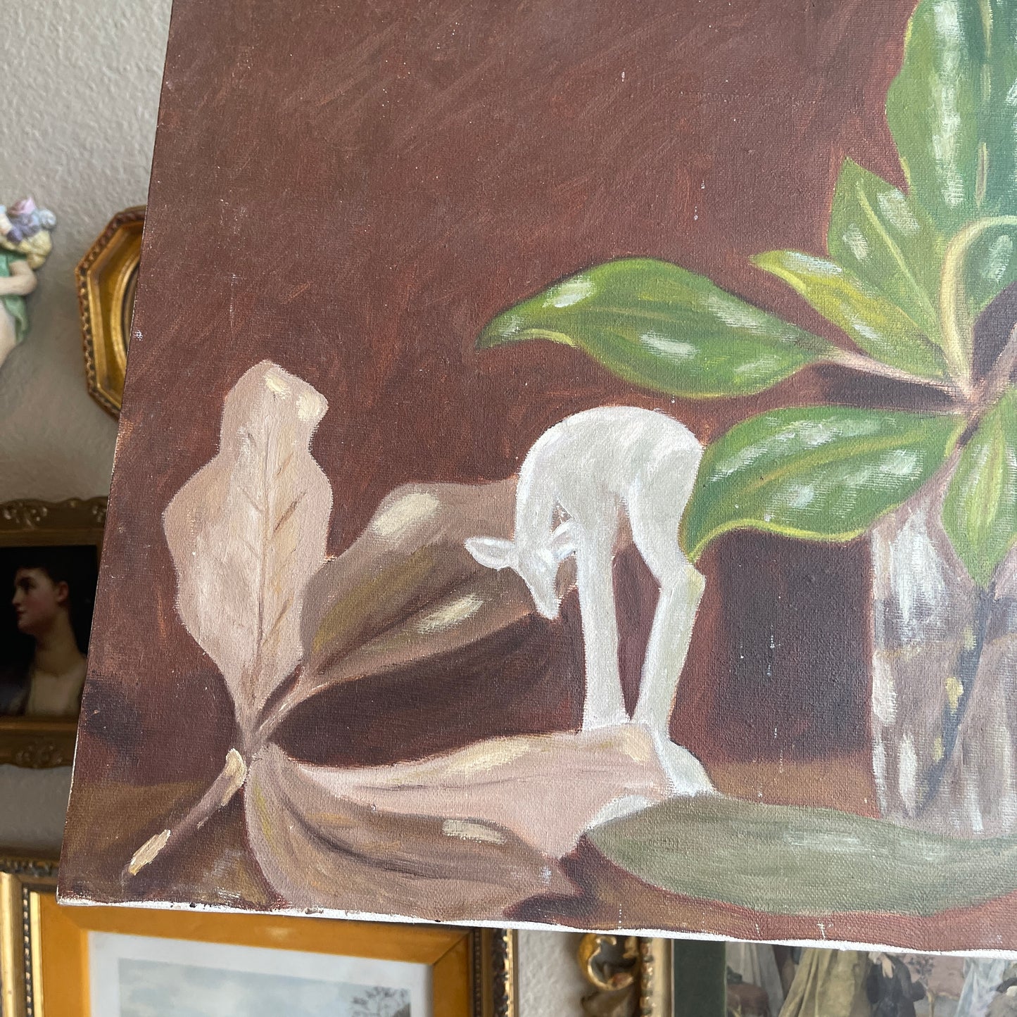 Vintage Botanical Plants and figurine Painting