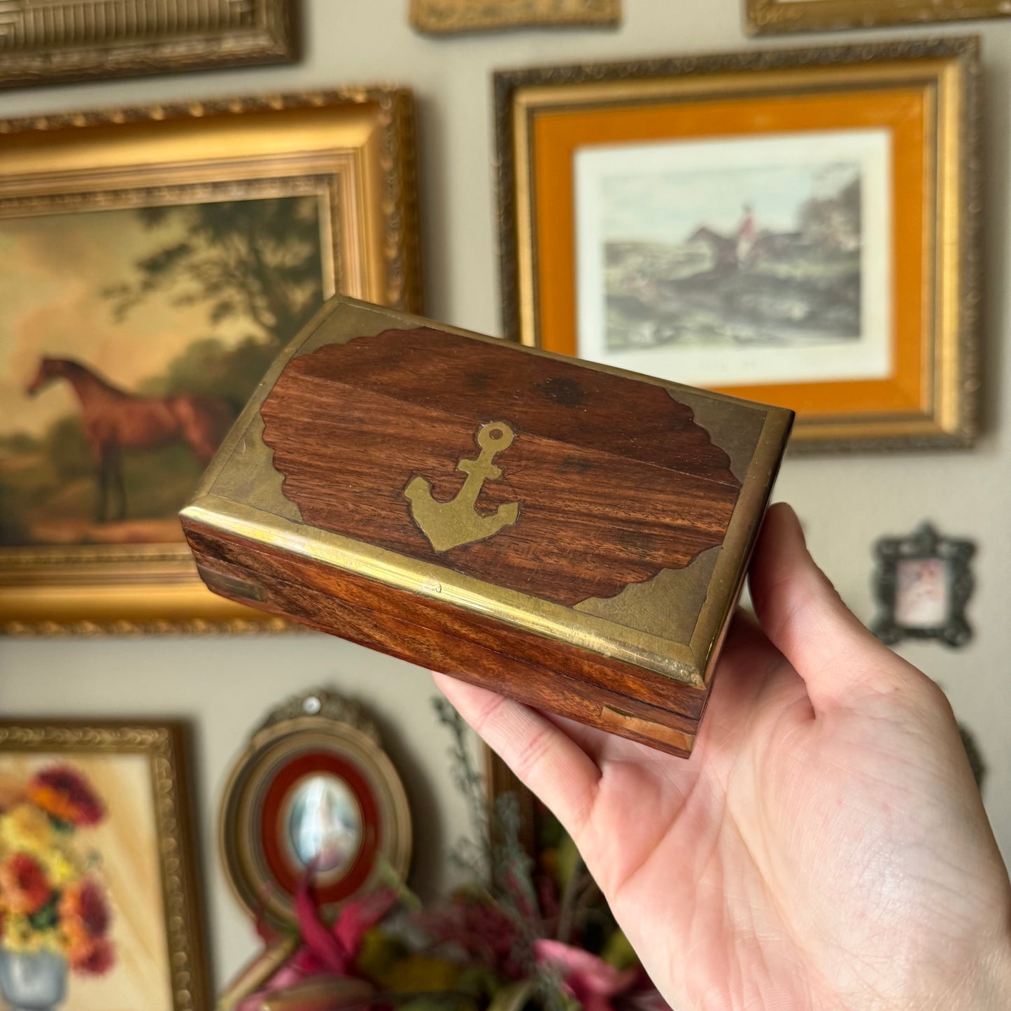Vintage Wooden & Brass Anchor Box