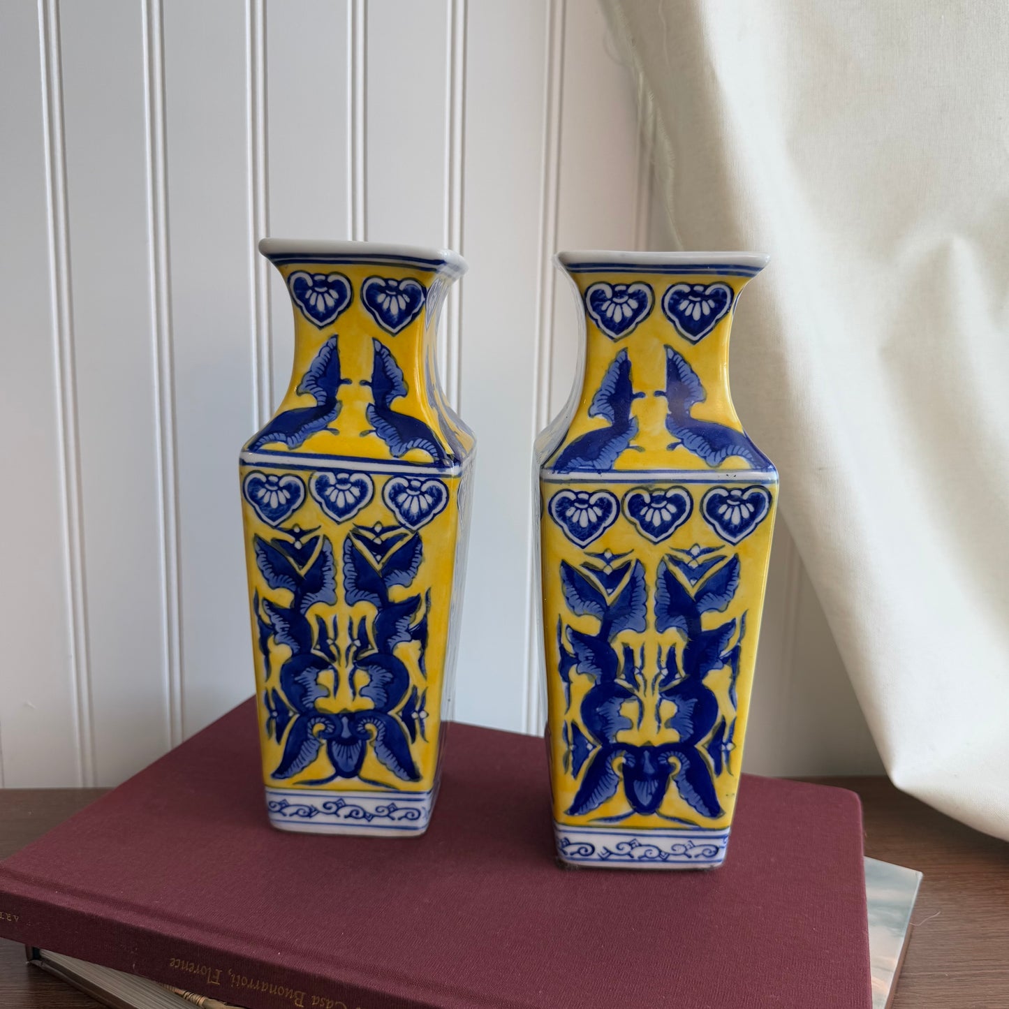 Yellow/Blue Chinese Hand Painted  Vase set