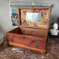 Vintage Cedar Chest Trunk With Openwork Metal Jewelry Box