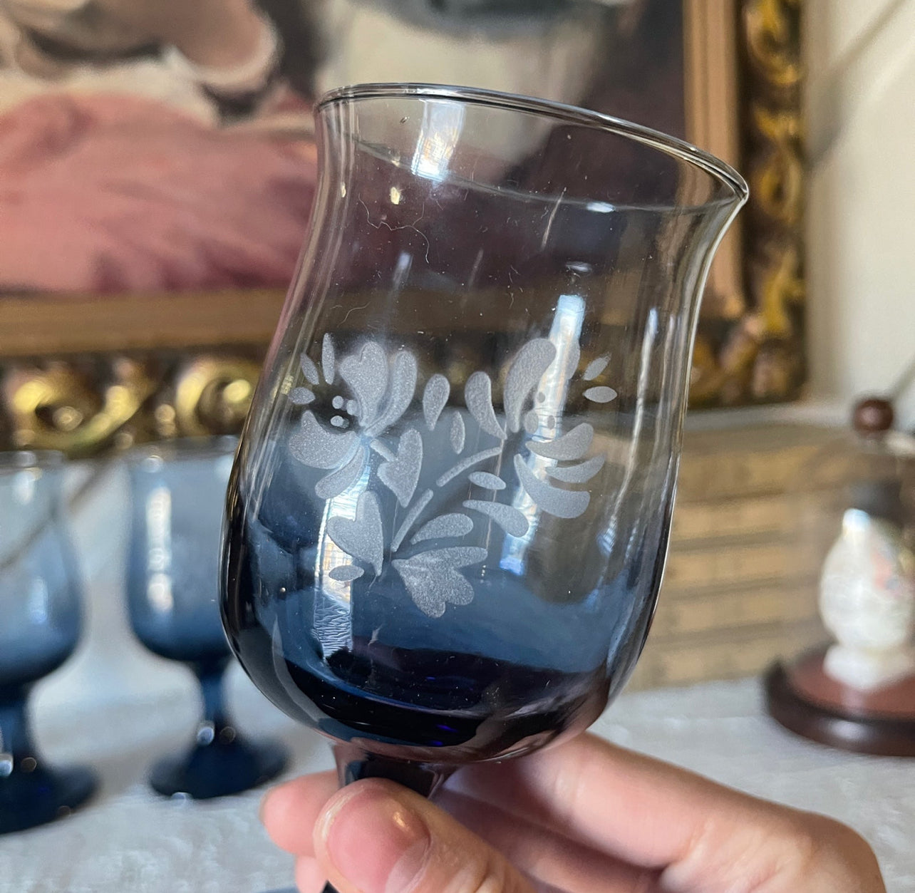 Vintage Pfaltzgraff Yorktowne Blue Wine Glass