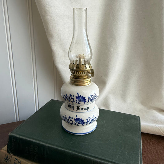 Vintage white and blue Oil Lamp