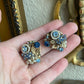 Vintage Pearl and blue rhinestone clip on earrings