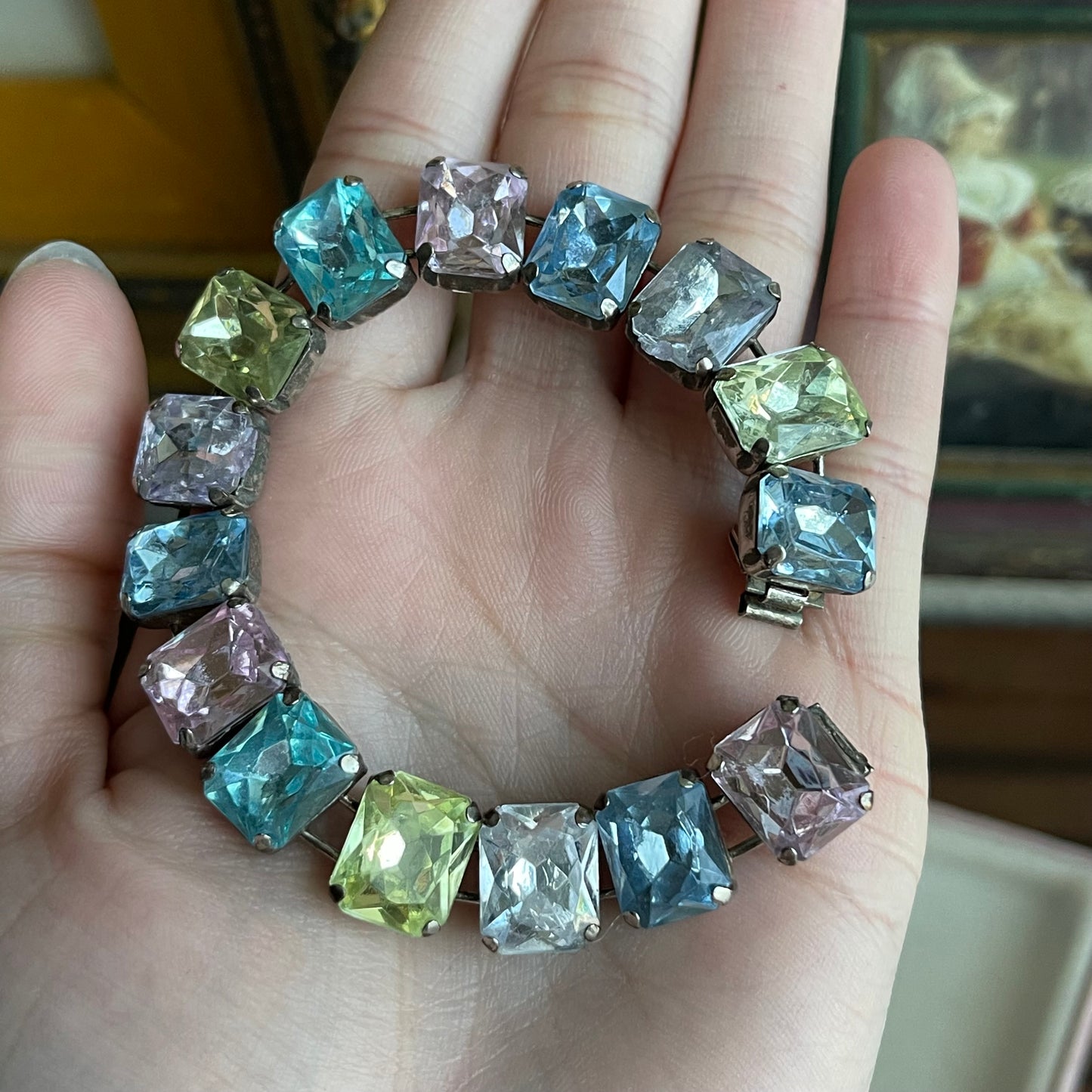 Vintage Faux Rhinestone pastel Bracelet