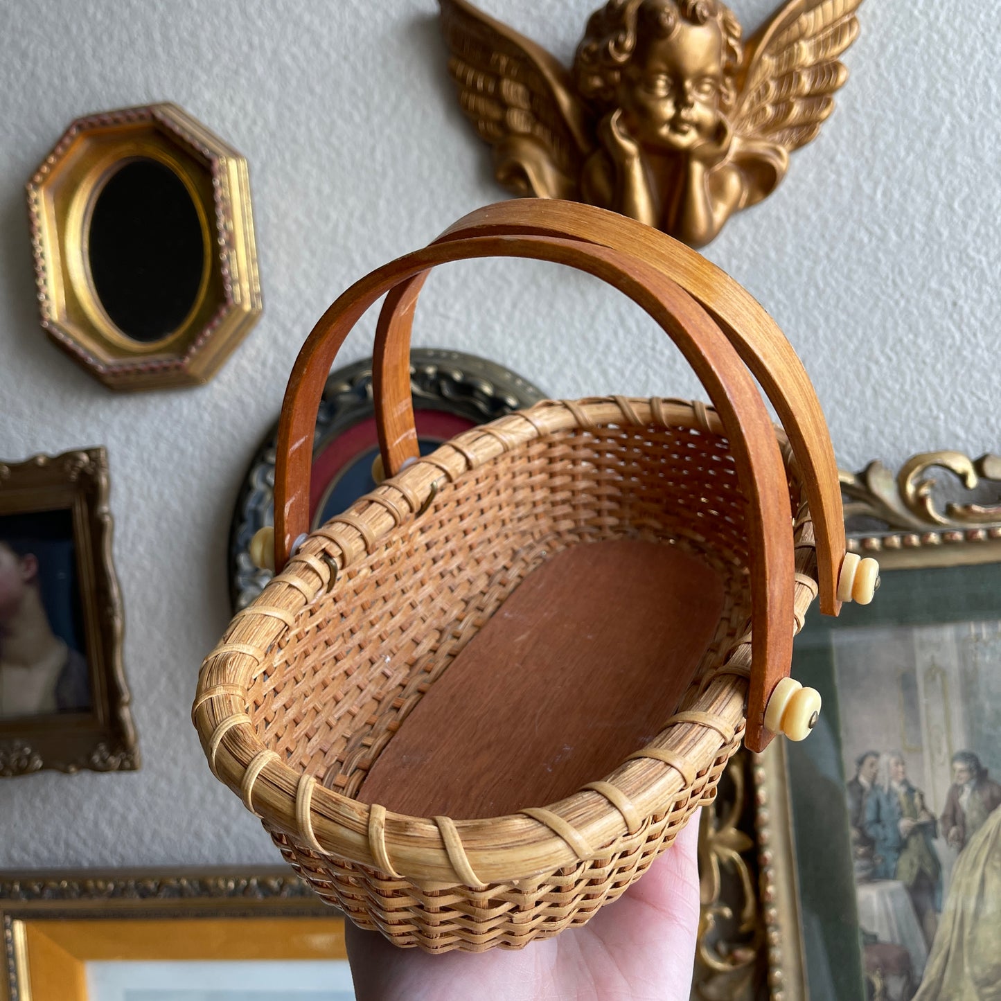 Lightship Style Oval Woven Cane Double Swing Handles basket