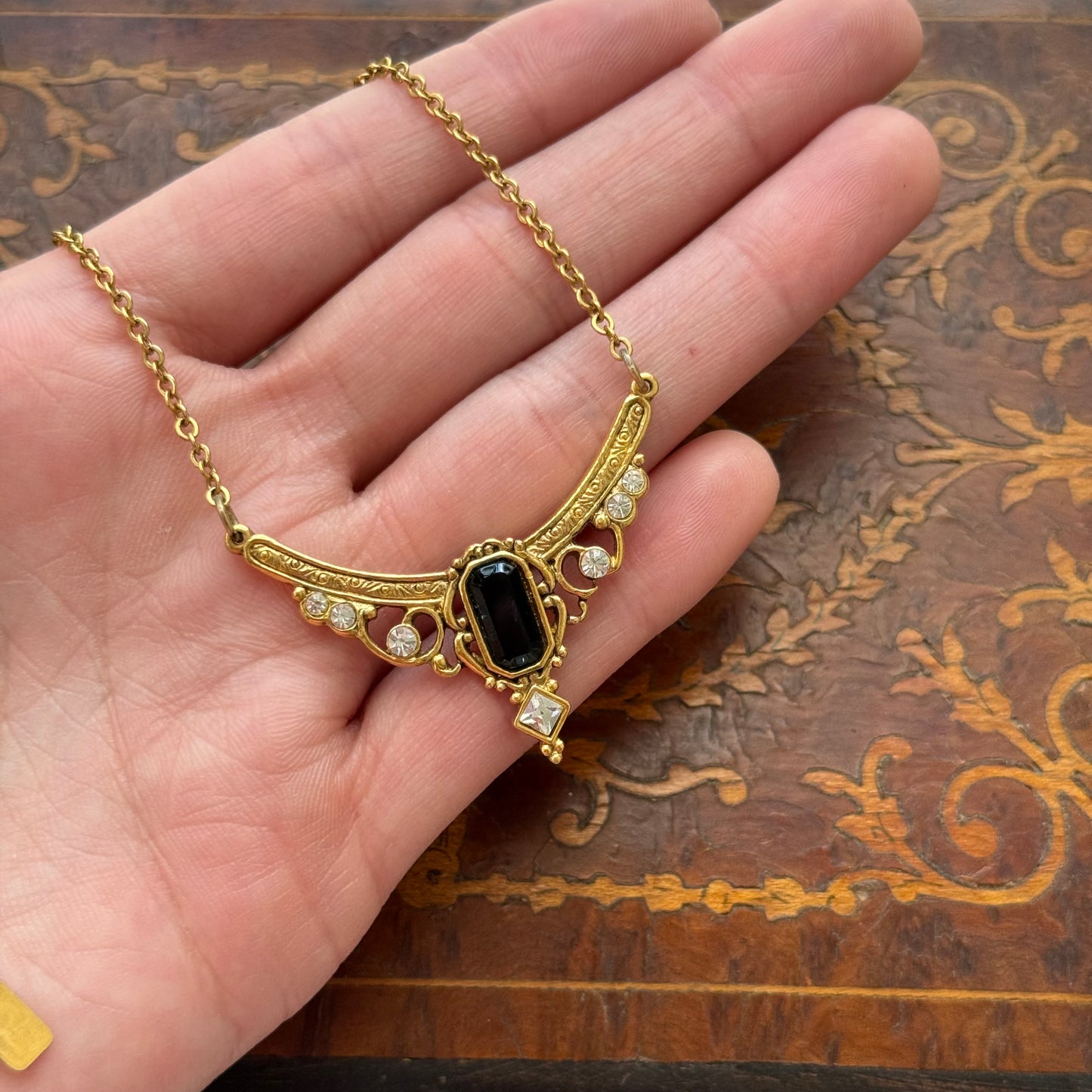 Vintage 1928 Black & Clear Crystal Necklace