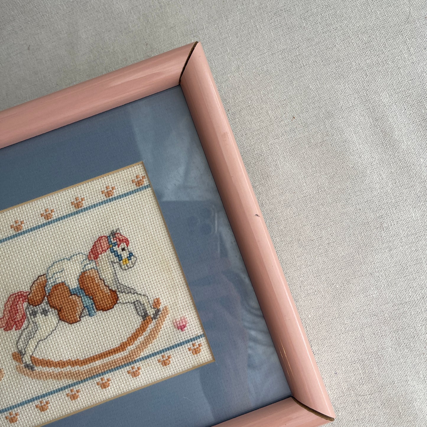 Vintage Bears and rocking horse needlepoint framed art