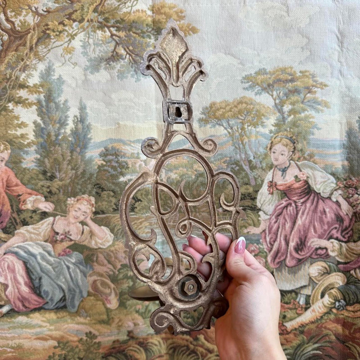 Vintage Ornate Brass Metal Wall Mounted Candle Sconce set