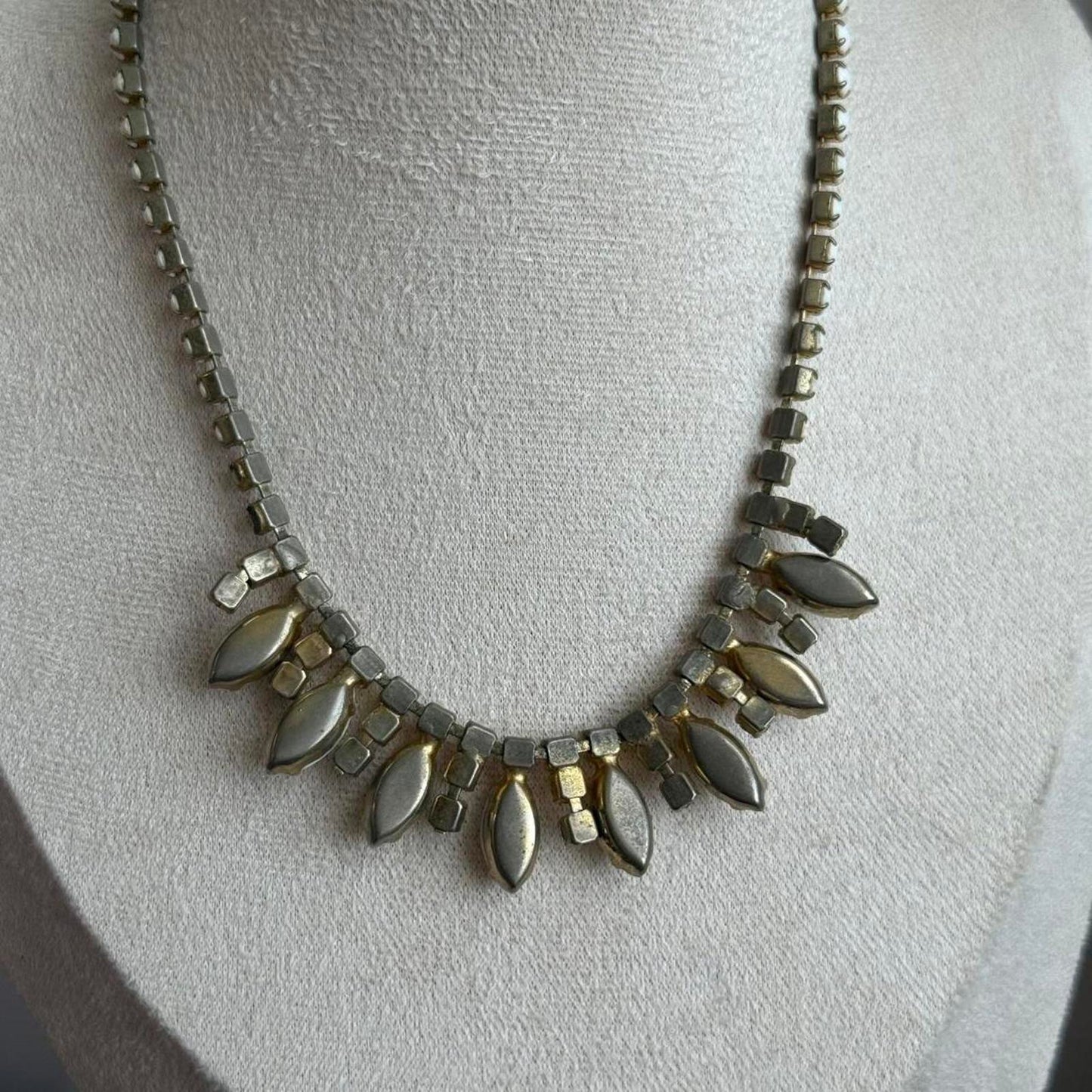 Vintage Milk Glass stone and rhinestones beaded necklace