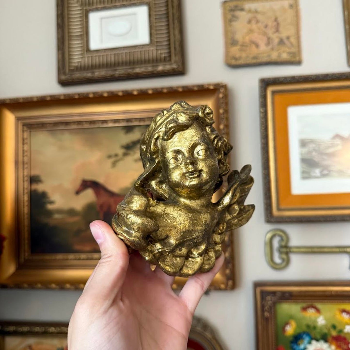 Vintage Plaster Cherub Figurine