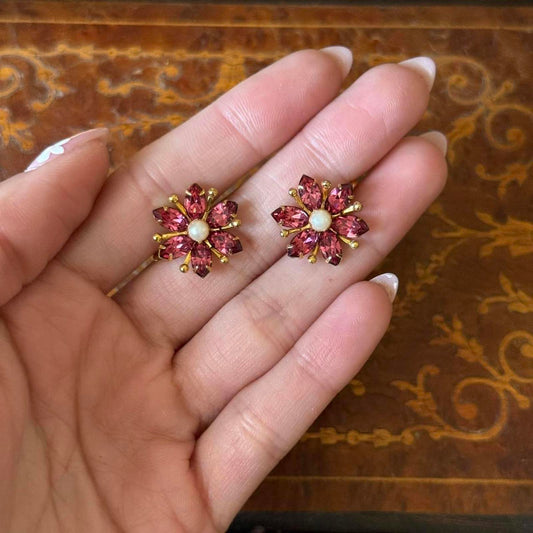 Vintage Amco crystal Pink Screwback earrings
