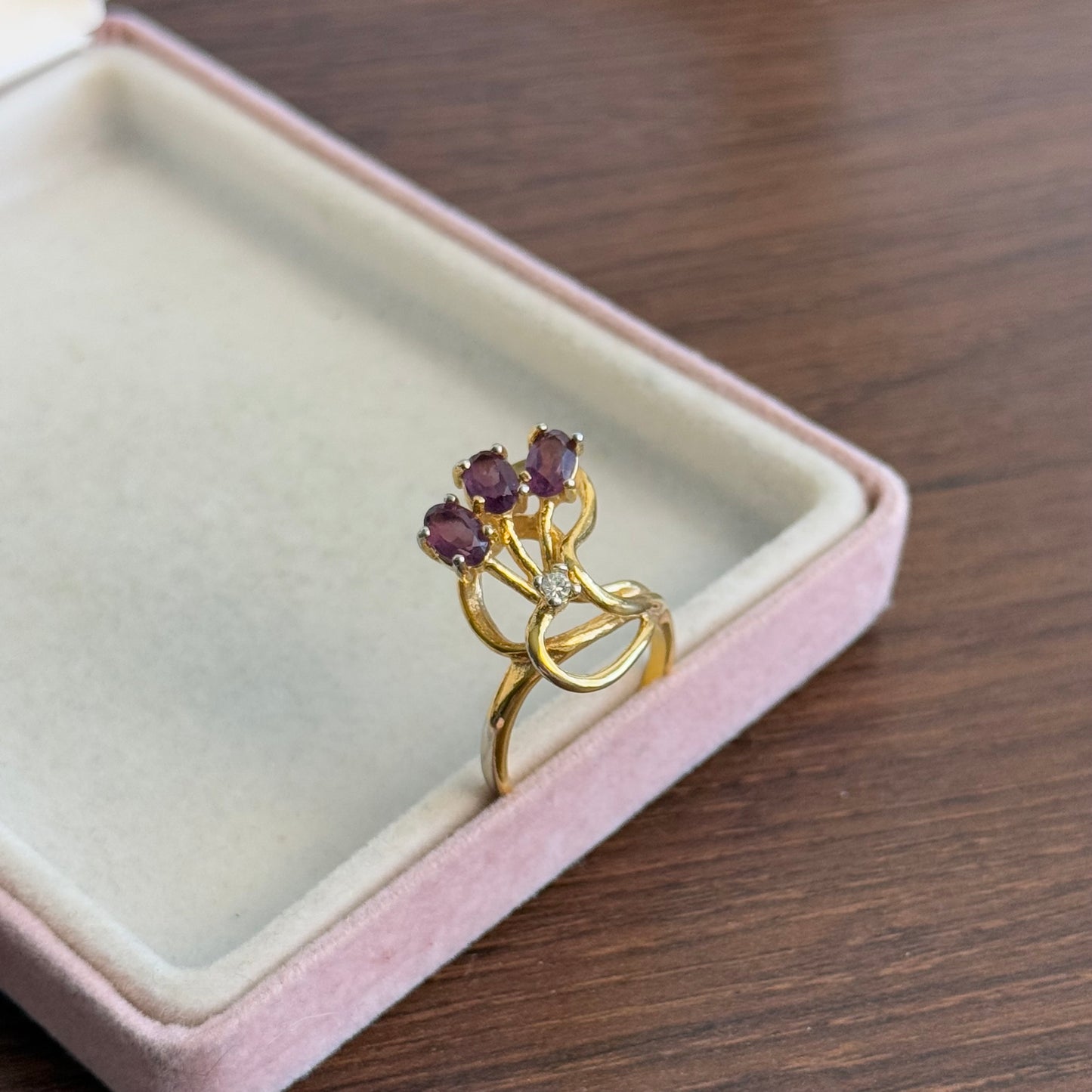 Lavender Stones Gold Tone Cocktail Ring