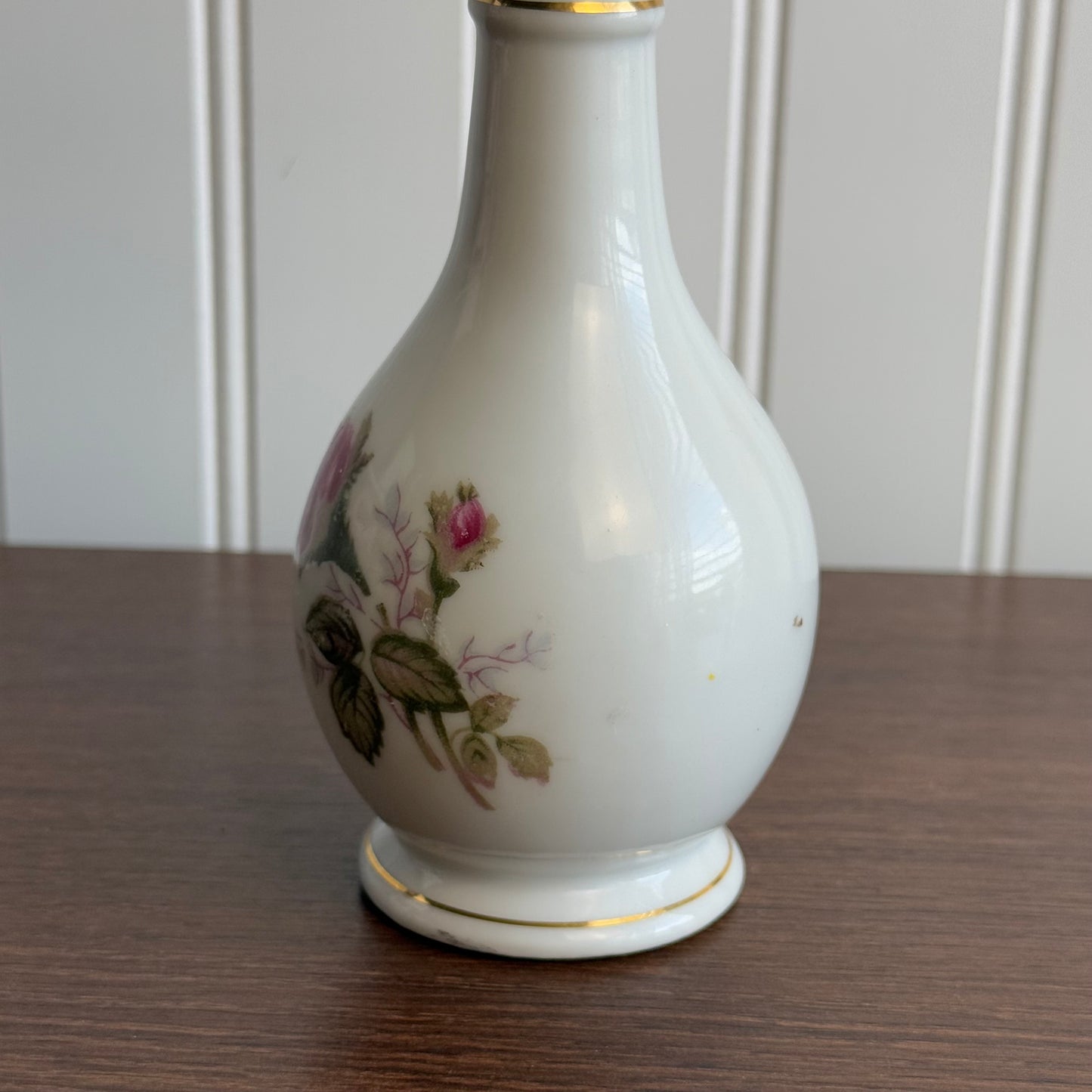 Vintage Porcelain Bottle Hand Painted Roses Floral With Stopper