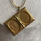 Vintage etch gold tone book locket pendant necklace