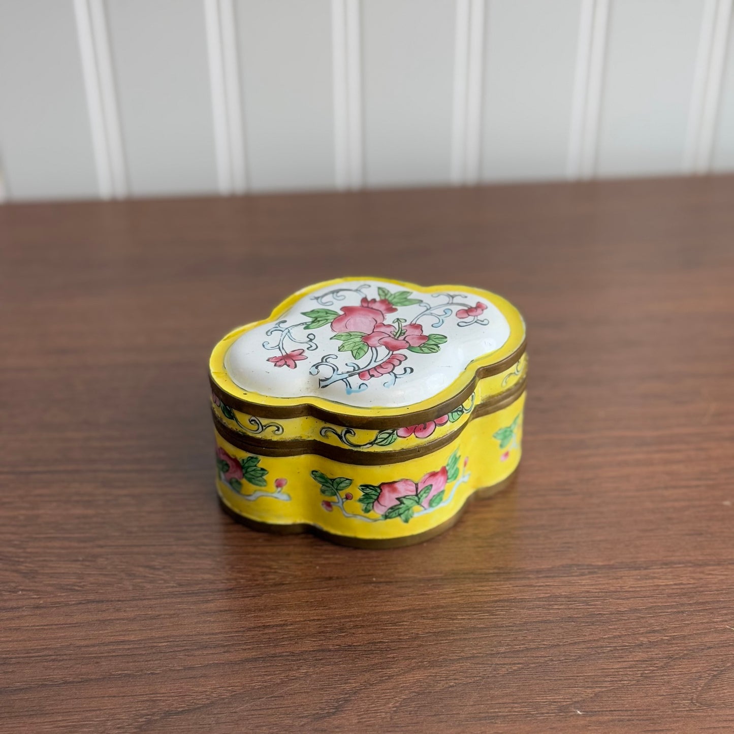 Vintage Chinese Floral Enamel & Copper Trinket Box