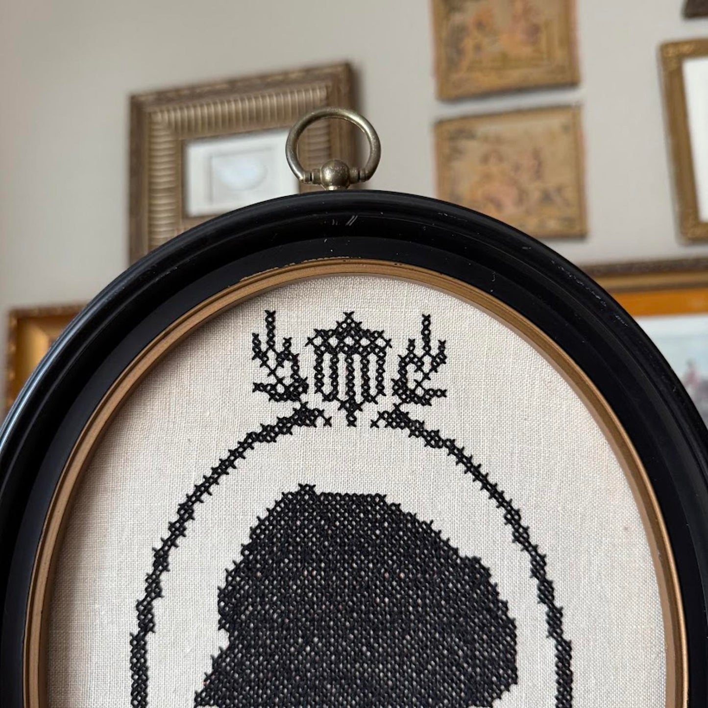 Vintage Cross-Stitched Silhouette in Frame