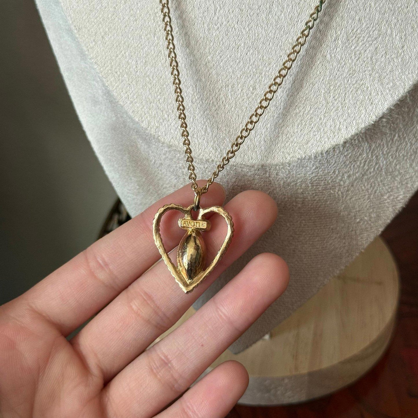 Vintage Avon gold heart with faux Amberstone necklace
